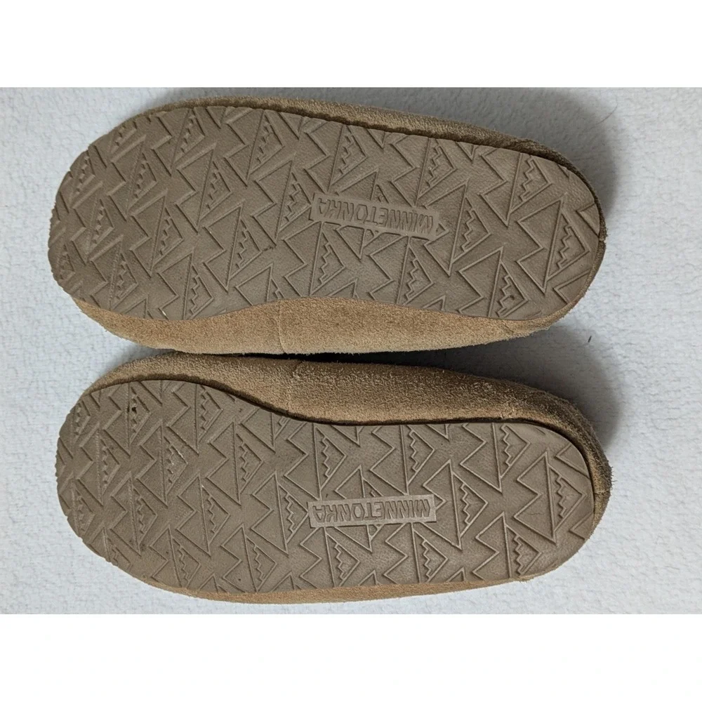 Minnetonka Moccasins Girls Suede Slippers Faux Fur Lined Kids Shoes Sz 12‎ Youth